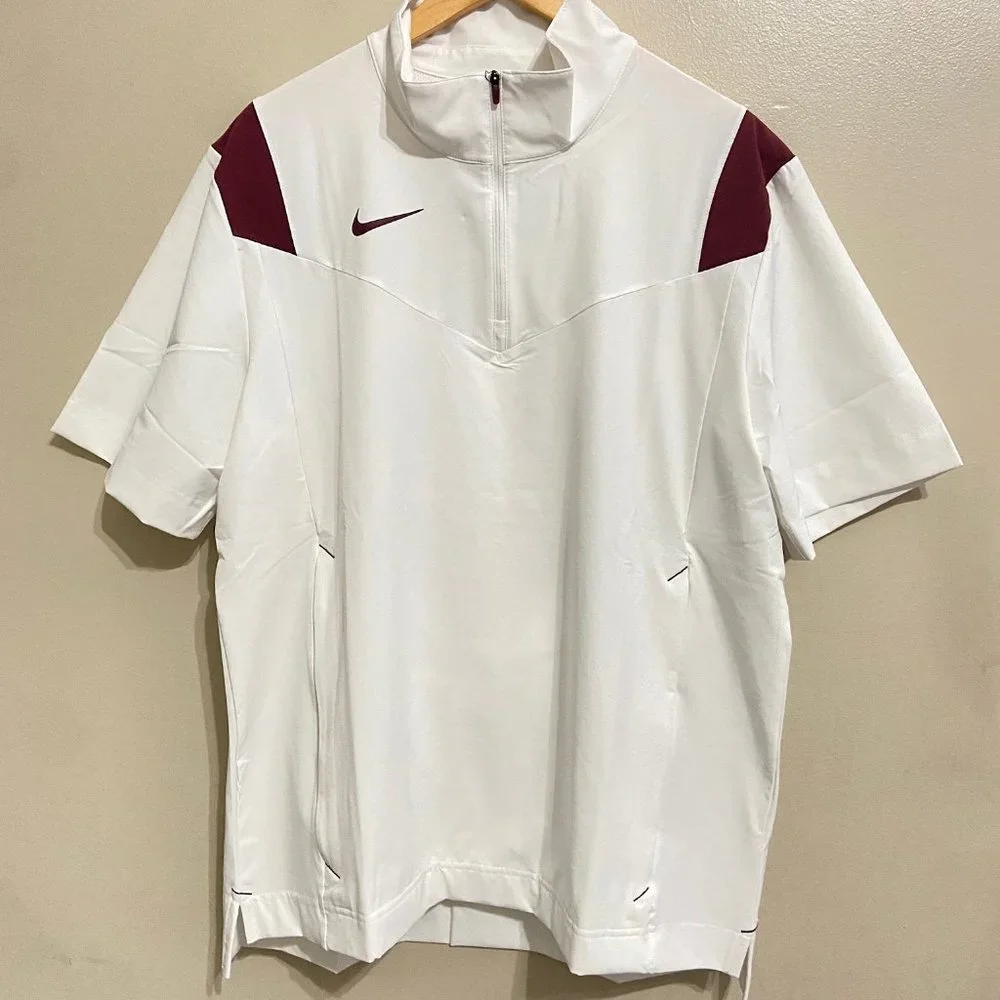 Nike Football Coach Performance Sideline Jacket White Maroon DJ5113-106 Mens